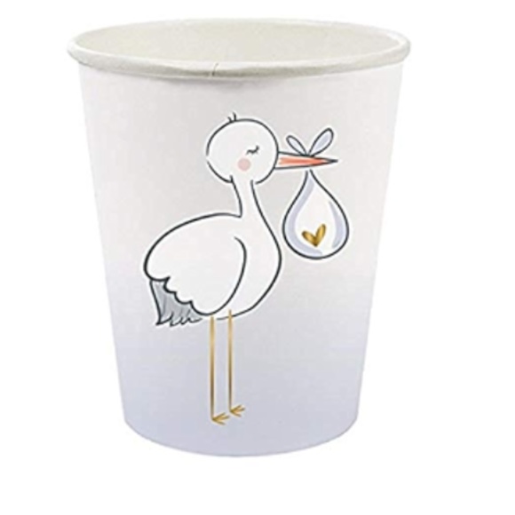 8 - 8oz Baby Shower Party Paper Cups - STORK - Picture 1 of 1
